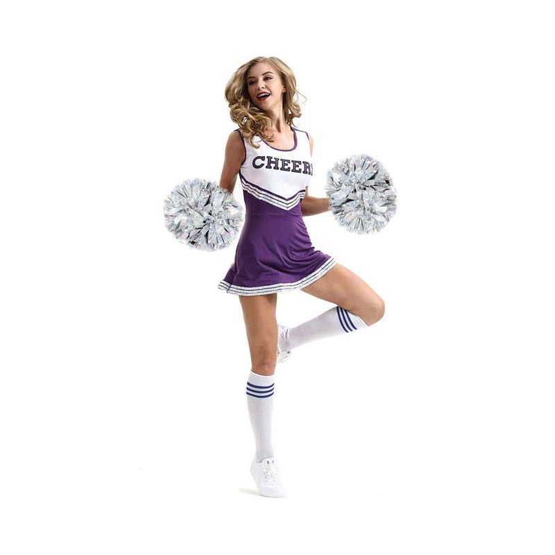 Hooshing 2PCS Silver Pom Poms Cheerleading Holographic Spot with Baton Handle for Team Spirit Sports Cheering - Image 3